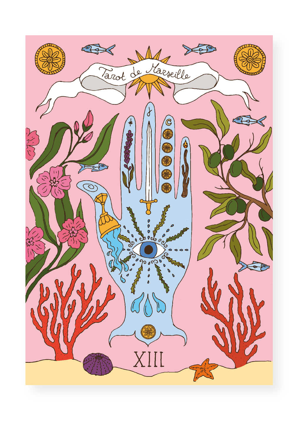 Carte postale Tarot de Marseille main bleu