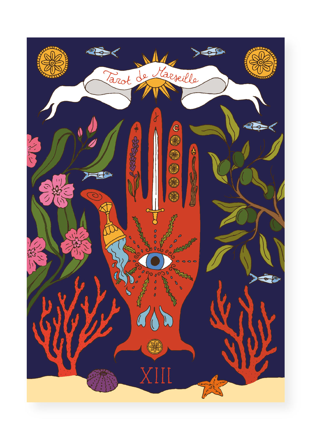 Carte postale Tarot de Marseille main rouge