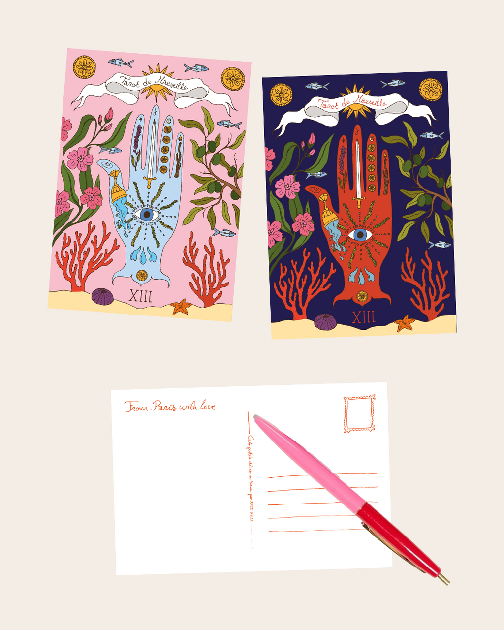 Carte postale Tarot de Marseille main rouge